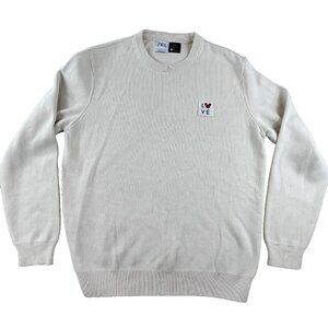 Zara Disney Mickey Men's Medium Beige Pullover Sweater Knit Ribbed Love Patched